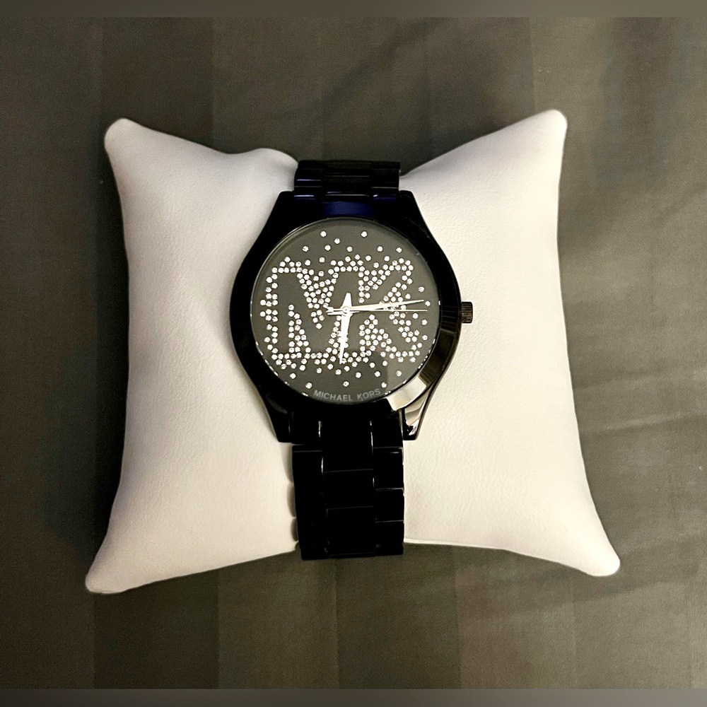 Michael Kors Slim Runway Black Dial Black Steel Strap Watch For Women - MK3589
